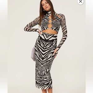 AFRM Brie Zebra Midi Mesh Cut Out Dress